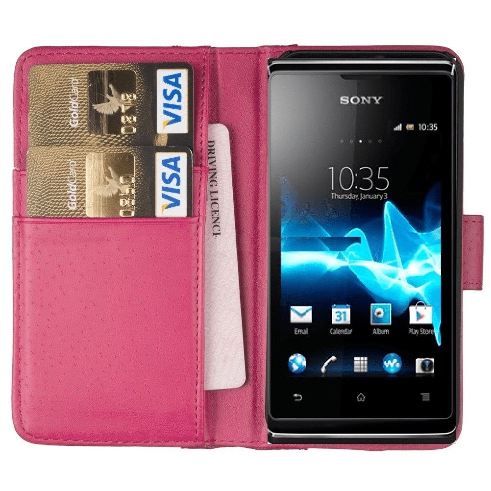 Sony Xperia E Dual Leather Wallet Case - Fuchsia (OEM)