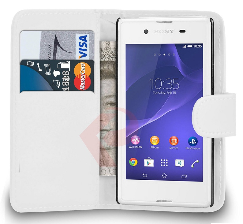 Sony Xperia E3 Leather Wallet Case (White) (OEM)