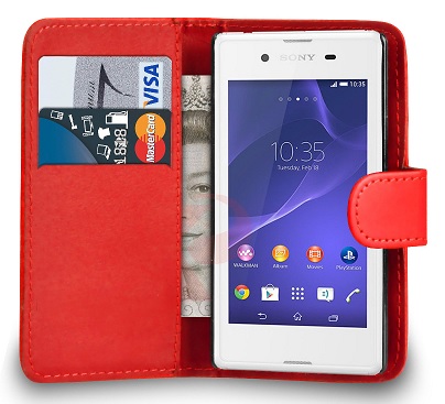 Sony Xperia E3 Leather Wallet Case (Red) (OEM)