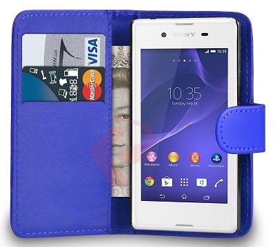 Sony Xperia E3 Leather Wallet Case (Blue) (OEM)