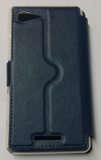 Sony Xperia E3 Flip Leather Case with Window & Silicone Blue Back Cover (OEM)