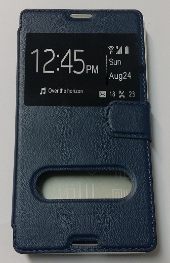 Sony Xperia E3 Flip Leather Case with Window & Silicone Blue Back Cover (OEM)