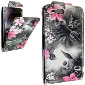Sony Xperia Go ST27i Leather Flip Case - Pink Flowers