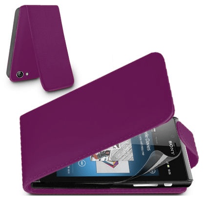Sony Xperia J St26i Δερμάτινη θήκη flip μωβ