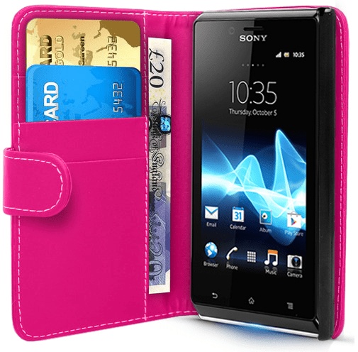 Pink OEM Leather Wallet Case for Sony Xperia J ST26i
