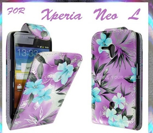 Sony Xperia Neo L MT25i Leather Case with Purple Floral Design (OEM)