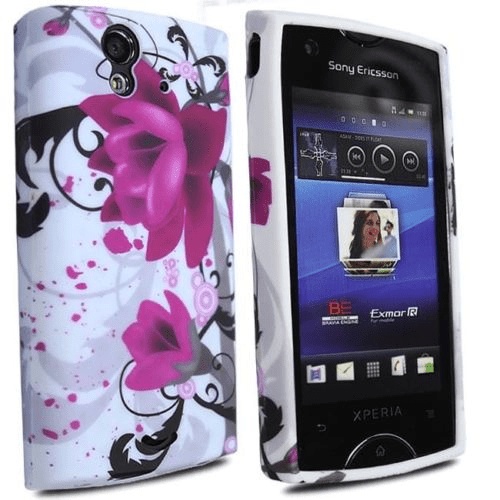 Sony Xperia Ray Θήκη Gel TPU Άσπρη Με Μώβ Λουλούδια SXRTPUGCWPUF OEM