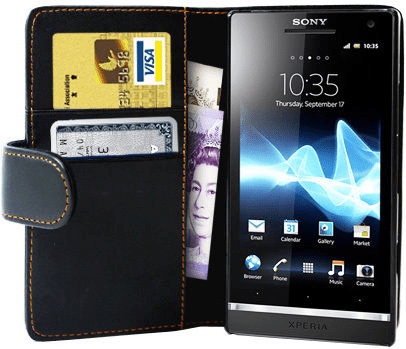 Sony Xperia S Lt26i Leather Wallet Case Black