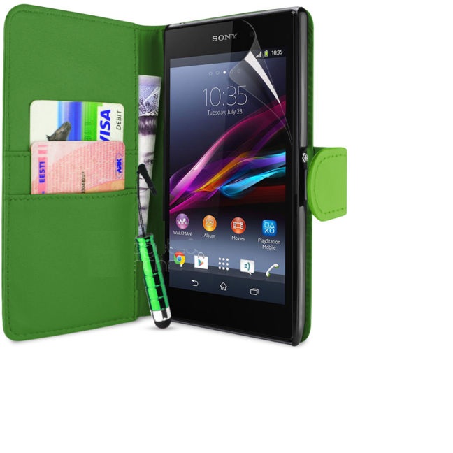 Sony Xperia Z1 Leather Flip Wallet Case (Green) (OEM)
