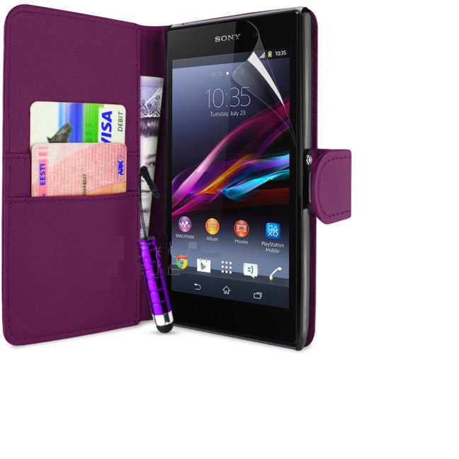 Sony Xperia Z1 Leather Flip Wallet Case (Purple) (OEM)