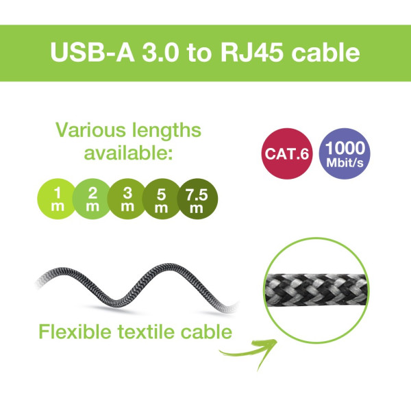 TECHLY ICOC U3A-RJ45-010 Καλώδιο USB 3.0 Male σε Ethernet RJ45 Male 1m