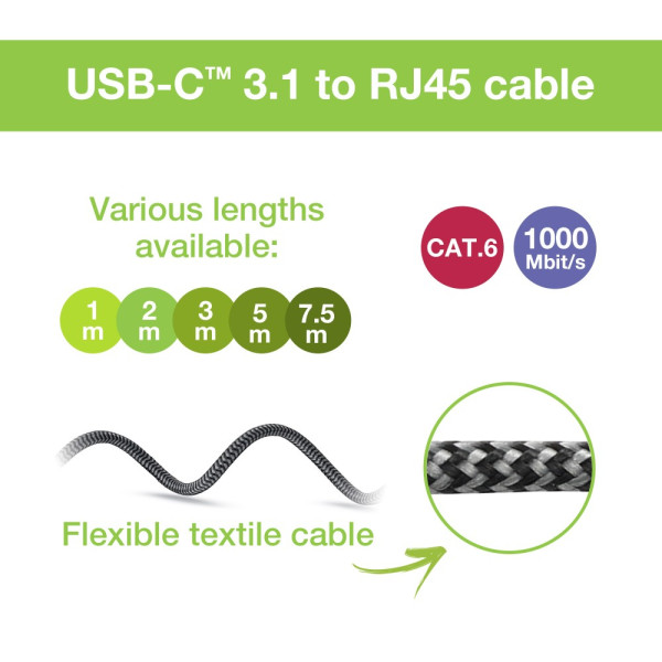 TECHLY ICOC U3C-RJ45-020 Καλώδιο USB-C™ Αρσενικό σε Ethernet RJ45 Αρσενικό 2m