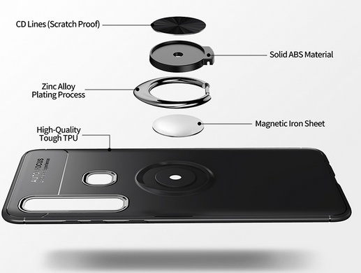TPU Luxury Magnetic Back Cover Case Finger Ring 360 Rotation για Samsung A9 2018 (OEM) Μαύρη