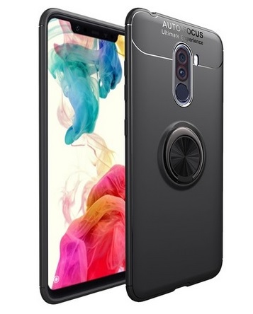 Xiaomi Pocophone F1 TPU Magnetic Luxury Back Cover Case with 360° Finger Ring Rotation - Black