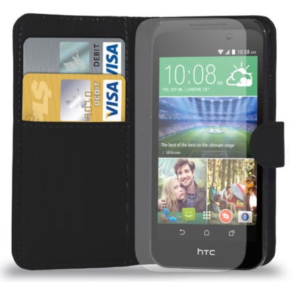 Leather Wallet/Case for HTC Desire 320 Black (OEM)