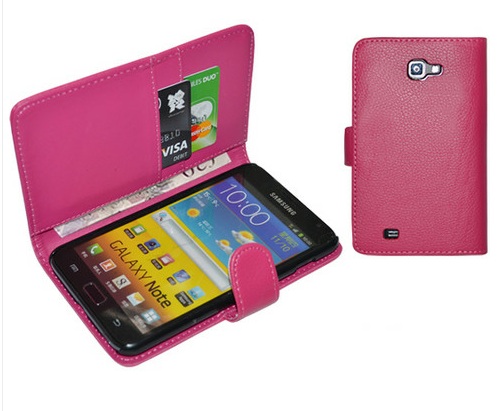 Pink Leather Wallet Case for Samsung Galaxy Note N7000 / i9220 (OEM)