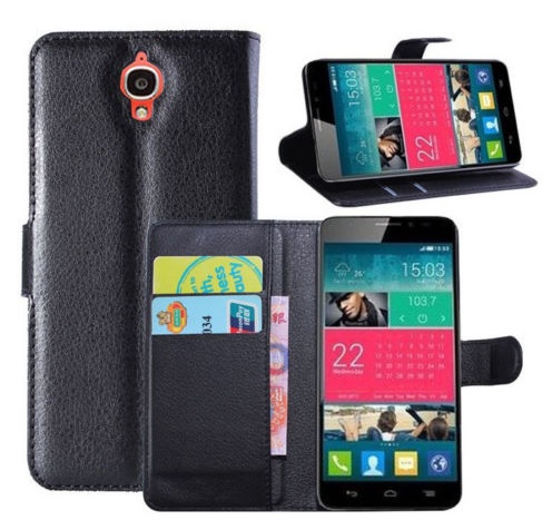 Alcatel One Touch Idol 10 (OT-6040D) Leather Wallet Stand/Case (Black) (OEM)