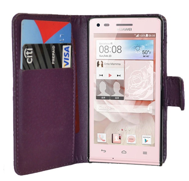 Leather Stand Wallet Case for Huawei Ascend G6 Purple (OEM)