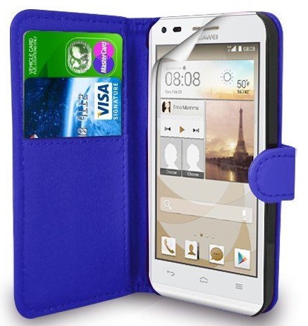 Huawei Ascend G620s Leather Wallet Stand/Case (Blue) (OEM)