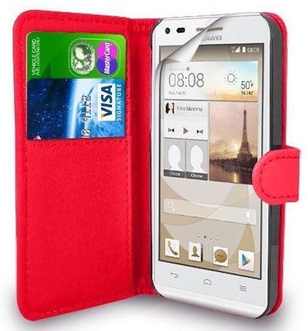 Huawei Ascend G620s Leather Wallet Stand/Case (Red) (OEM)