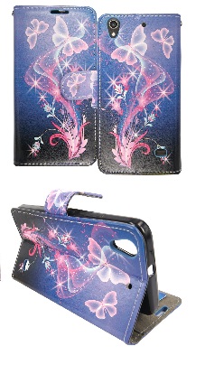 Huawei Ascend G620s Leather Wallet Stand/Case (Blue) (Butterfly Design) (OEM)