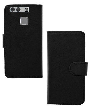 Leather Wallet Stand/Case With Silicone Back Cover for Huawei Ascend P9 Black (OEM)