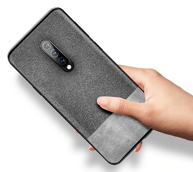 Ultra-Thin TPU Black Case and Grey Fabric Cover for OnePlus 7  Pro(oem)