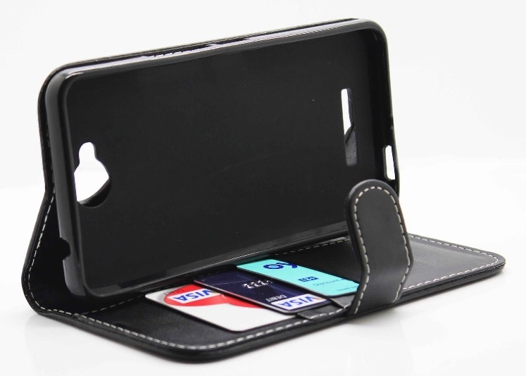 Vodafone Smart 4 max Leather Wallet Stand Case (Black) (OEM)