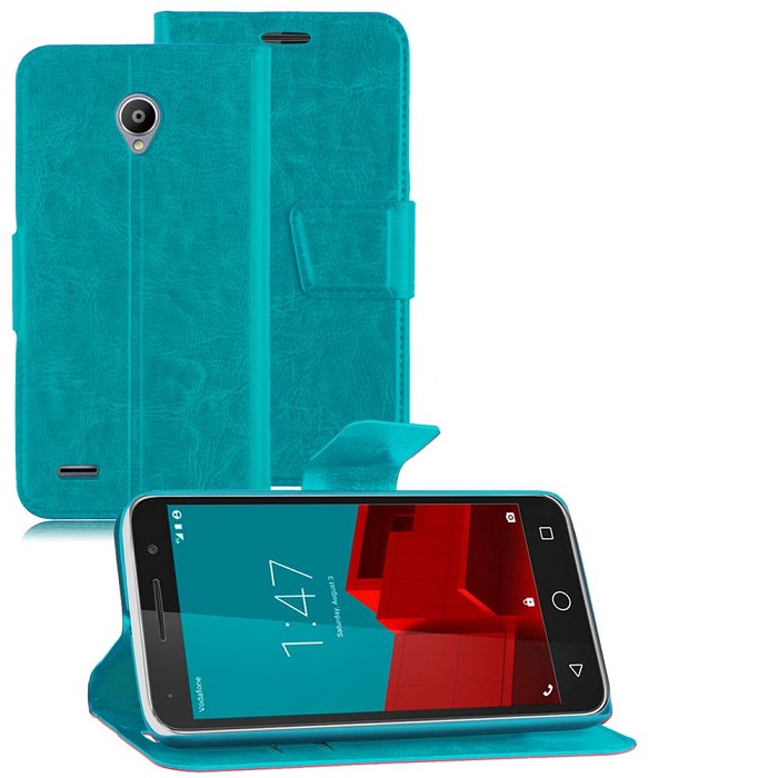 Vodafone Smart Prime 6 - Δερμάτινη Θήκη Πορτοφόλι Με Πίσω Πλαστικό Κάλυμμα Τυρκουάζ (ΟΕΜ)