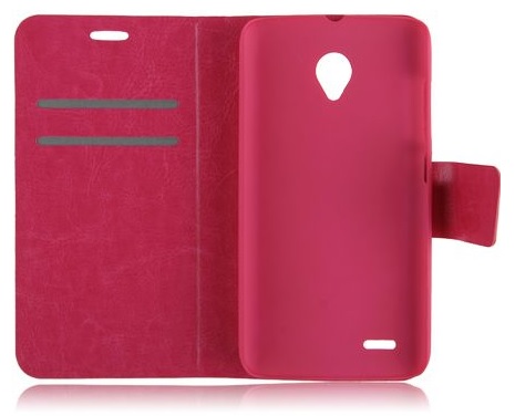 Vodafone Smart Prime 6 Leather Wallet Case with Plastic Back Cover (Magenta) (OEM)