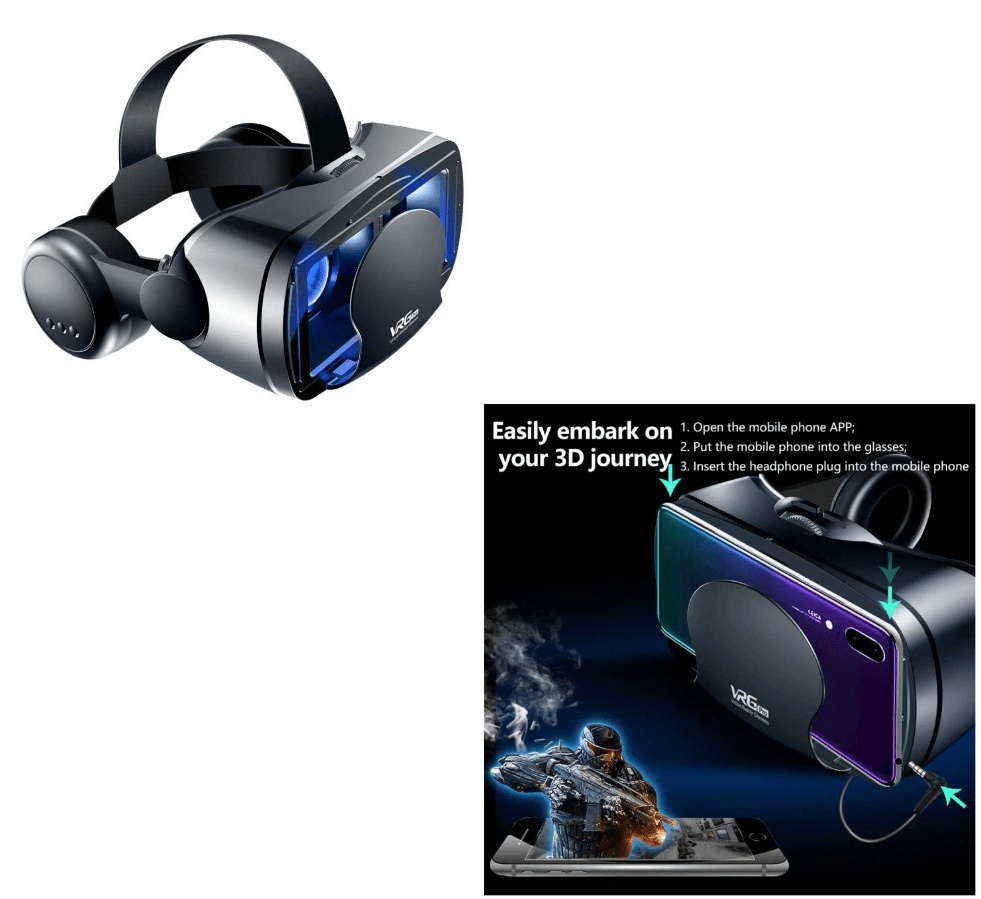 VRG Pro+ 3D VR Headset with Wide-Angle Lens for 5-inch to 7-inch Smartphones (Video Game Binoculars) + 3D Vr Headset Wide
