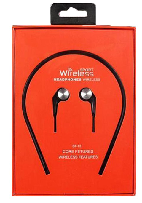 ST-13 Wireless Stereo Sport Running Neckband Bluetooth Earbuds Black-Silver