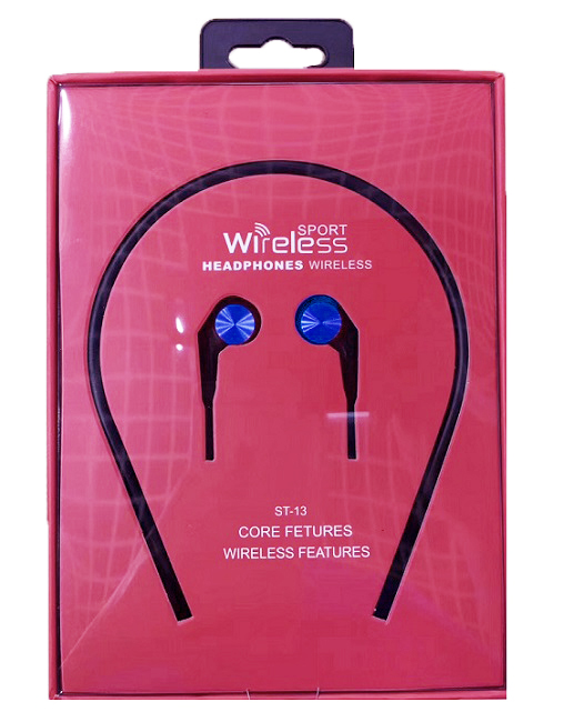 ST-13 Wireless Stereo Surround Sport Running Neckband Bluetooth Earbuds - Black & Blue