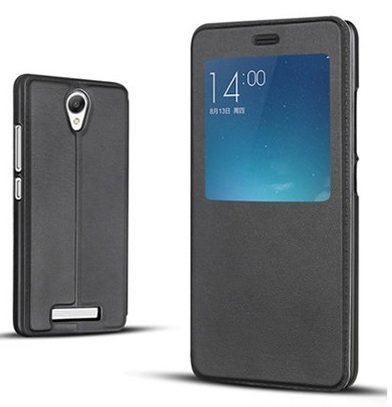 Xiaomi Redmi Note 2 Leather Wallet Case with Card Slot & Back Plastic Cover (Black) (OEM)