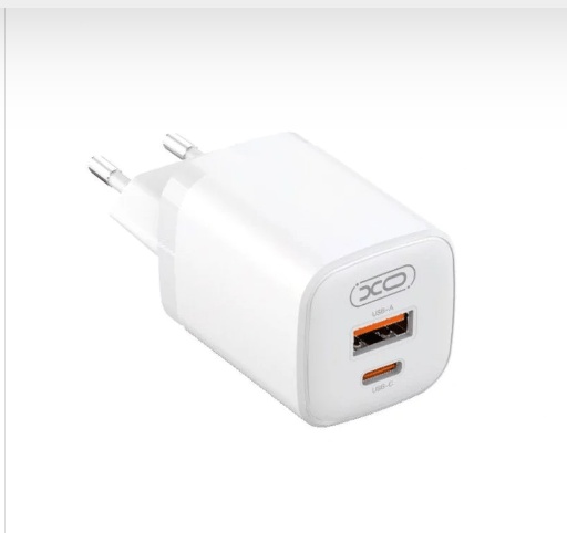 XO Dual-Port USB-A & Type-C Fast Charger (30W, White) Cable (XO-L96) (XO-L65)