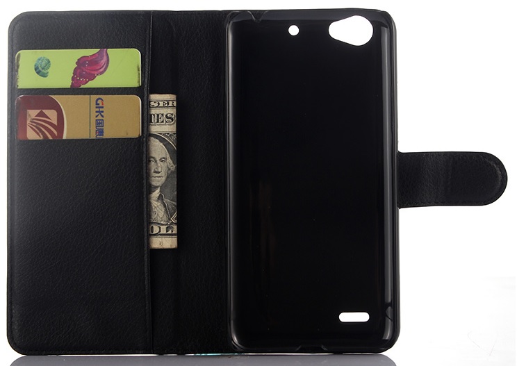 ZTE Blade A460 Leather Wallet Case & Plastic Back Cover (Black) (OEM)