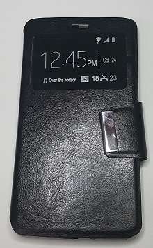 ZTE Blade V220 Leather Case with Window & Silicone Back Cover (Black) (OEM)