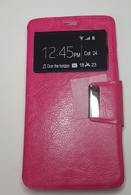 ZTE Blade V220 Leather Case with Window & Silicone Back Cover (Pink) (OEM)