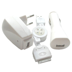 3 in 1 Travel Charger & Data Cable for iPhone & iPod