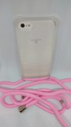 Θήκη Σιλικόνης TPU με ροζ Neck Cord για Iphone 7G / 8G - Διάφανη (ΟΕΜ)