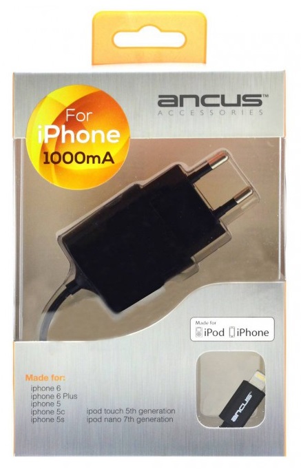 Ancus Travel Charger for Apple Plus/iPod Lightning Apple Certified MFI 5V 1000 mAh (iPhone5/5S/5C/6/6)
