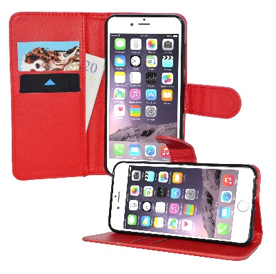 Apple iPhone 7 Plus Leather Wallet Case With Silicone Back Cover Red OEM