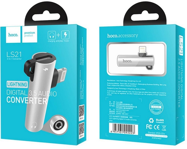 Αντάπτορας Handsfree Hoco LS21 Lightning σε 3.5 mm Θηλυκό Ασημί