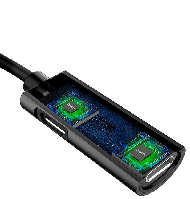 Αντάπτορας Hoco LS18 2 σε 1 Lightning σε Lightning Θηλυκό και 3,5 mm Θηλυκό Μαύρο