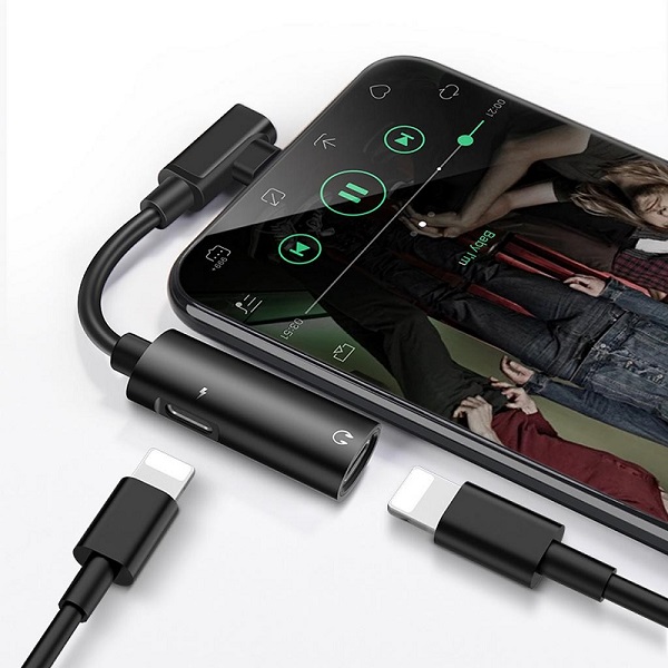 Αντάπτορας Hoco LS18 2 σε 1 Lightning σε Lightning Θηλυκό και 3,5 mm Θηλυκό Μαύρο