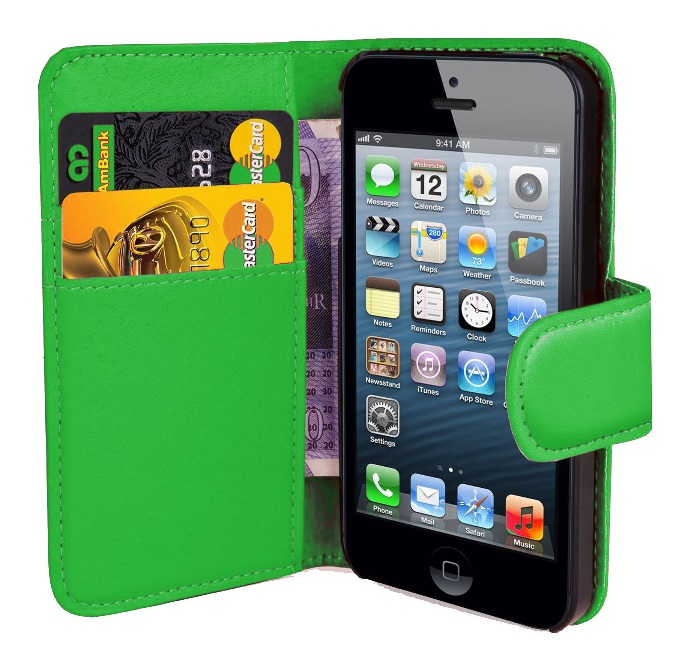 iPhone 4G/4S Leather Wallet Case with Plastic Back Cover (Green) (OEM)