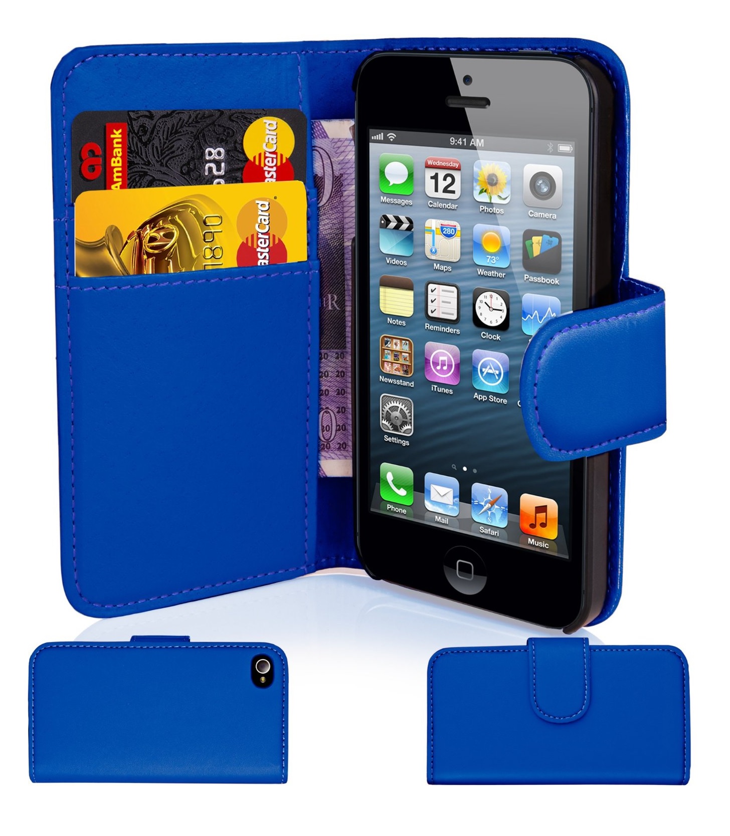 iPhone 4S Flip Leather Side Case - Blue (OEM) Version