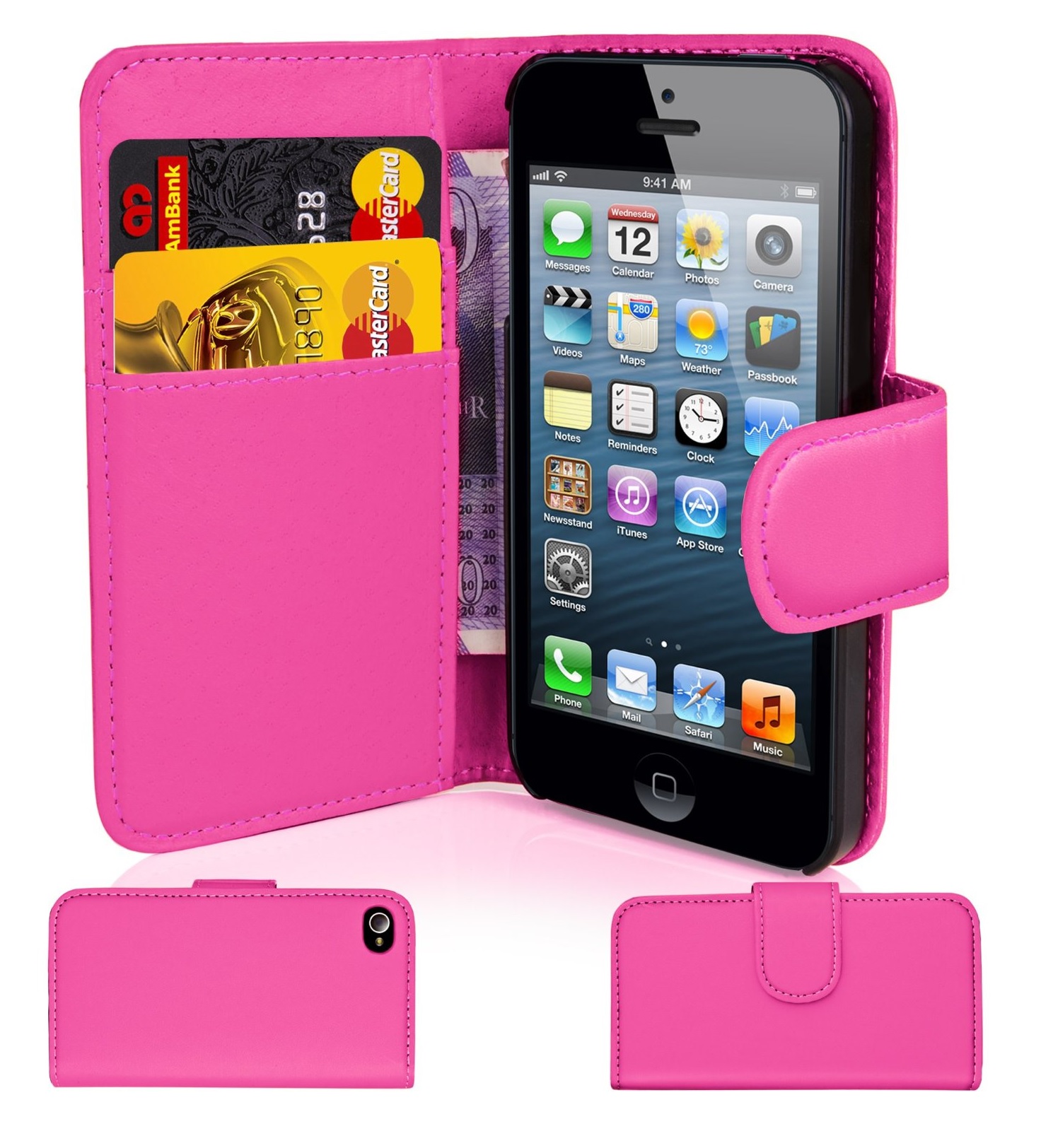 Pink Flip Leather Side Case for iPhone 4S 4G (OEM)