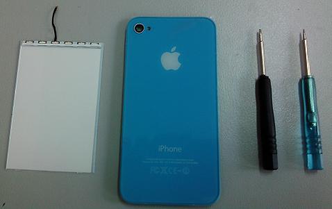 iPhone 4S Back Glass with glowing Apple Logo, Φωτιζόμενο πίσω καπάκι για iPhone 4S Γαλάζιο