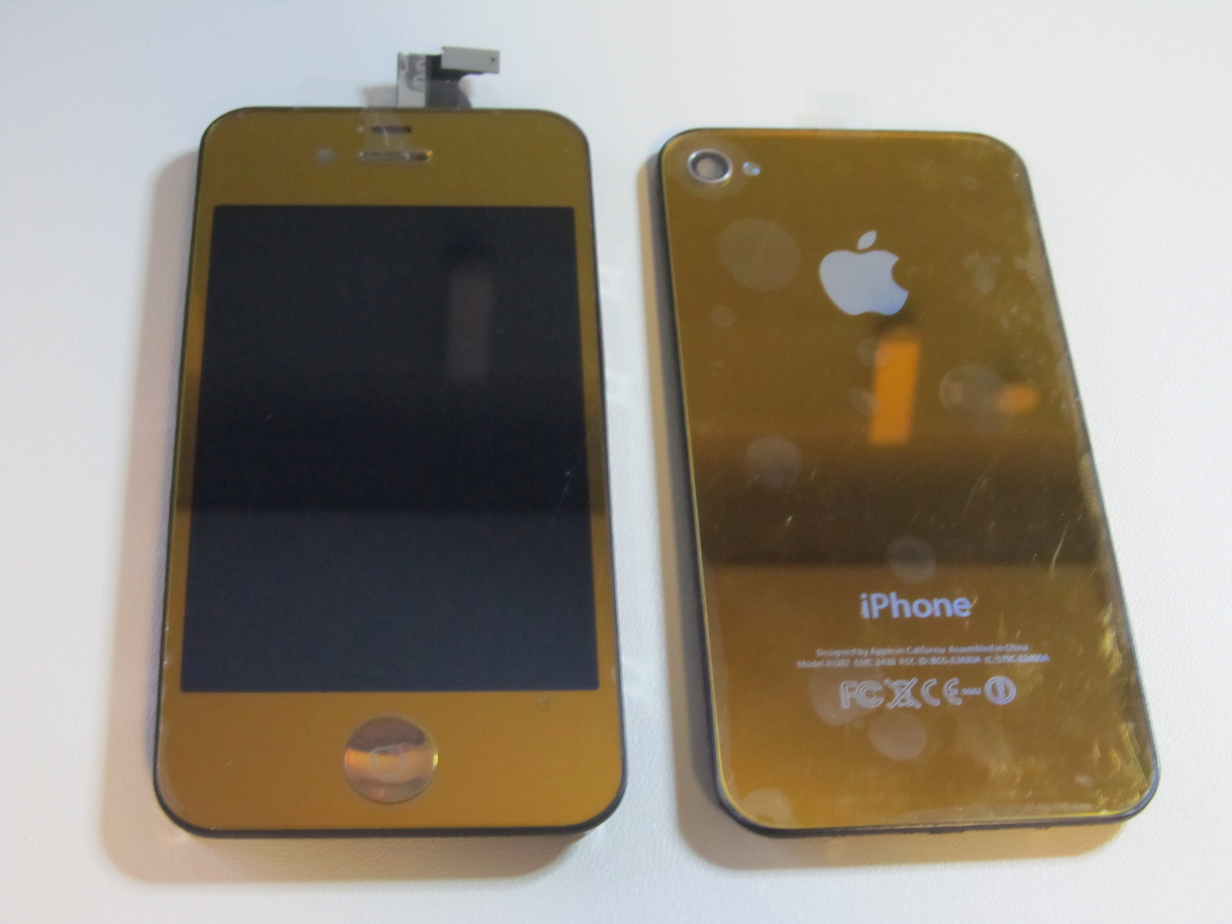 iPhone 4S Orange Metal Full Kit LCD + Touch Screen + Frame Assembly + Home Button & Back Cover (Repair Parts)